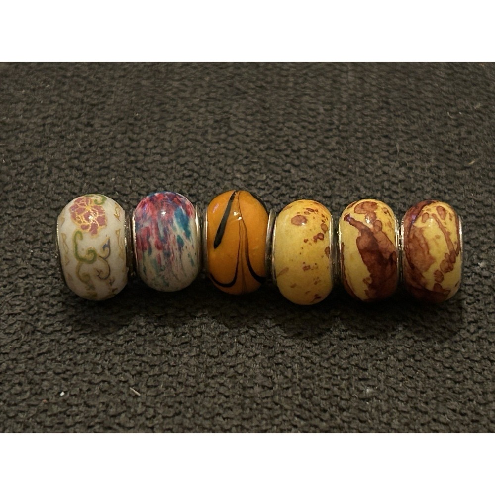 Lot of 6 Sterling Silver Core Bracelet Charm Beads Lampwork Glass Style 925 7